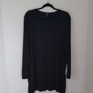 Eileen Fisher Womens Black Stretch V-neck Tencel Knit Jersey Tunic Top Sz 1X